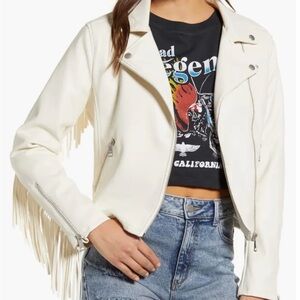 Vigoss Fringe Faux Leather Moto Jacket White size XS NWT